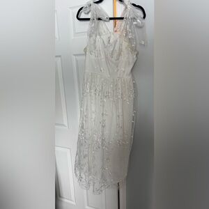 JJs House Cream Midi Dress with Floral Appliqué